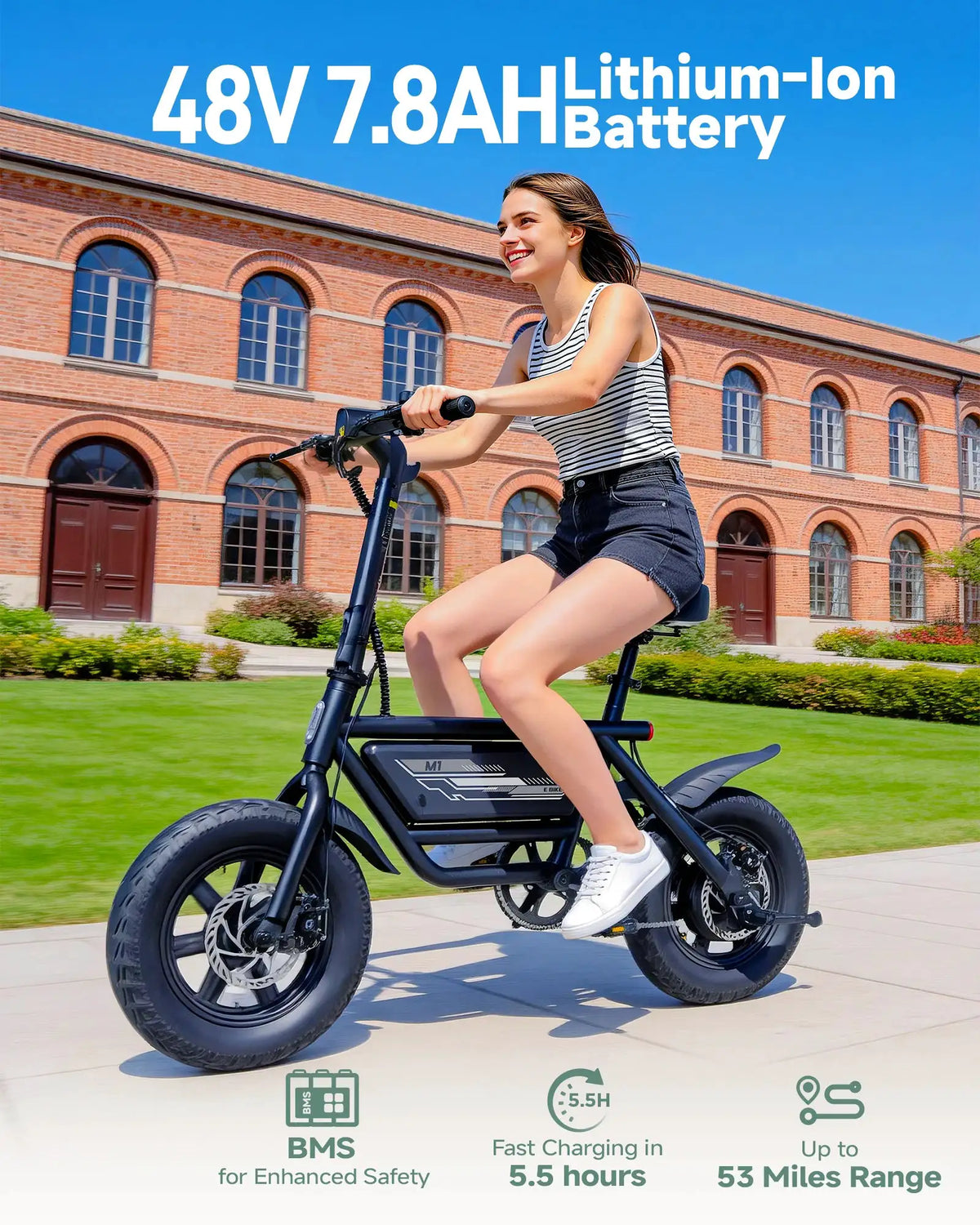 DYU M1 MINI 14x3.0 Fat Tire Folding Electric Bike 19.9MPH 20.5 Mile PAS Range 264LBS Load IP54 Urban Commuter E-Bike