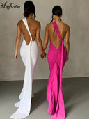 Elegant One-Shoulder Evening Gown Luxe Maxi Dress Backless