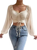 Lace Up Puff Sleeve Top for Women Chic