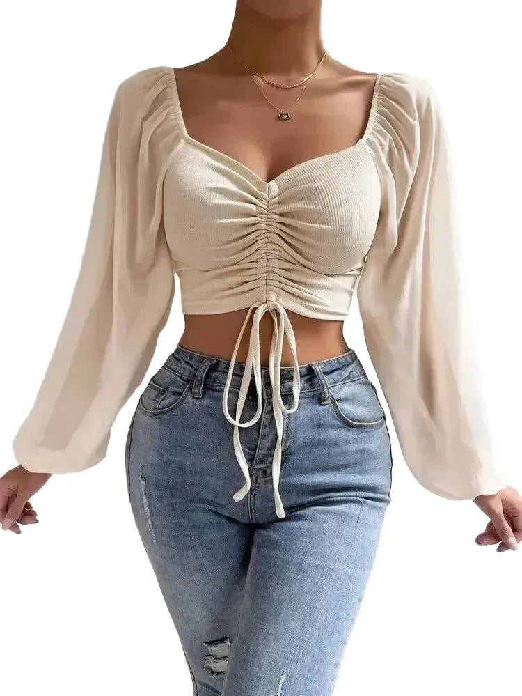Lace Up Puff Sleeve Top for Women Chic — product view 1