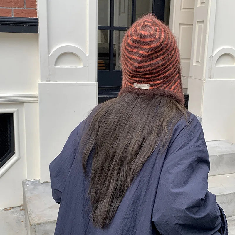 Striped Earflap Knit Winter Hat