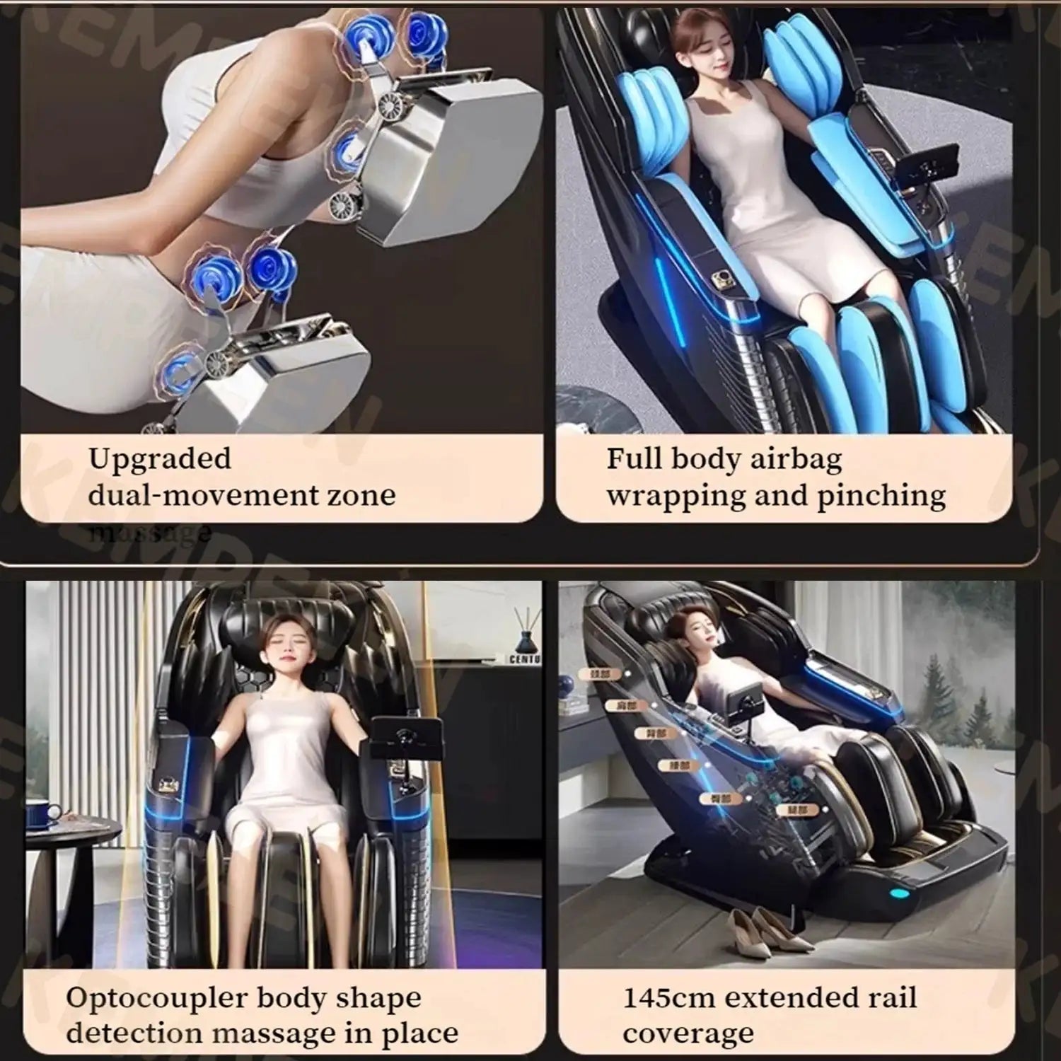 Dual-Core 4-Hand Massage Chair – Full Body Airbag Wrap, Optical Body Scan, Extended SL Track, Deep Leg & Foot Massage