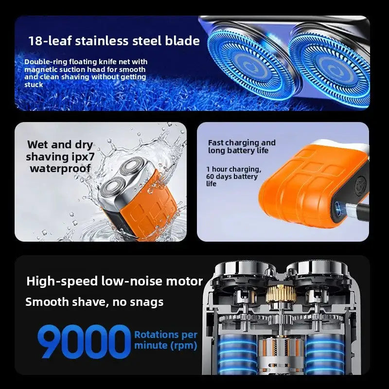 New Electric Shaver for Men, Rechargeable Beard Blade, Water Washed Digital Display Double Headed Shaver