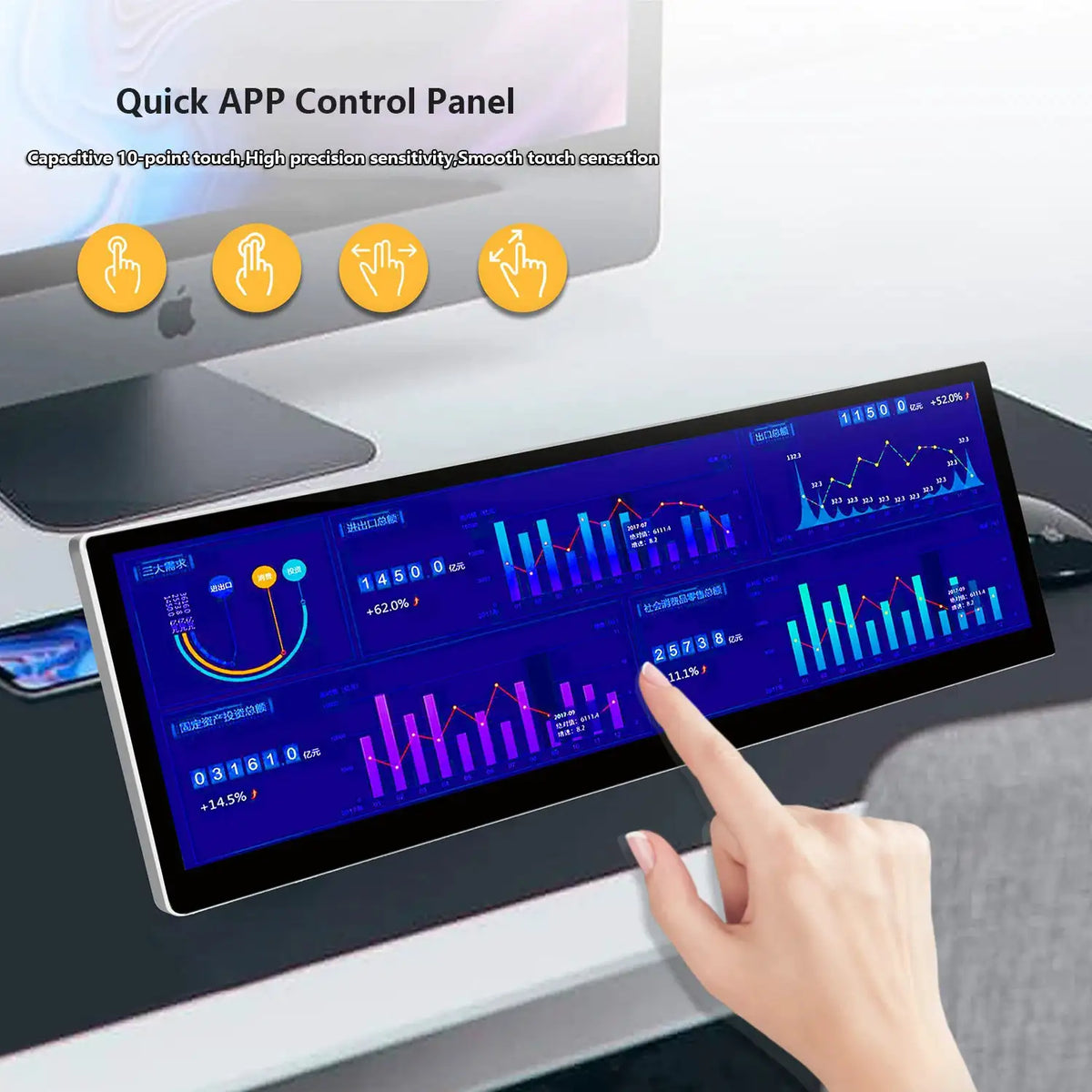14.5 Inch Stretched LCD Display 32:9 Ultra-Wide 2560x720 IPS 10-Point Touch Screen Type-C Mini HD Dual Speaker Metal Shell