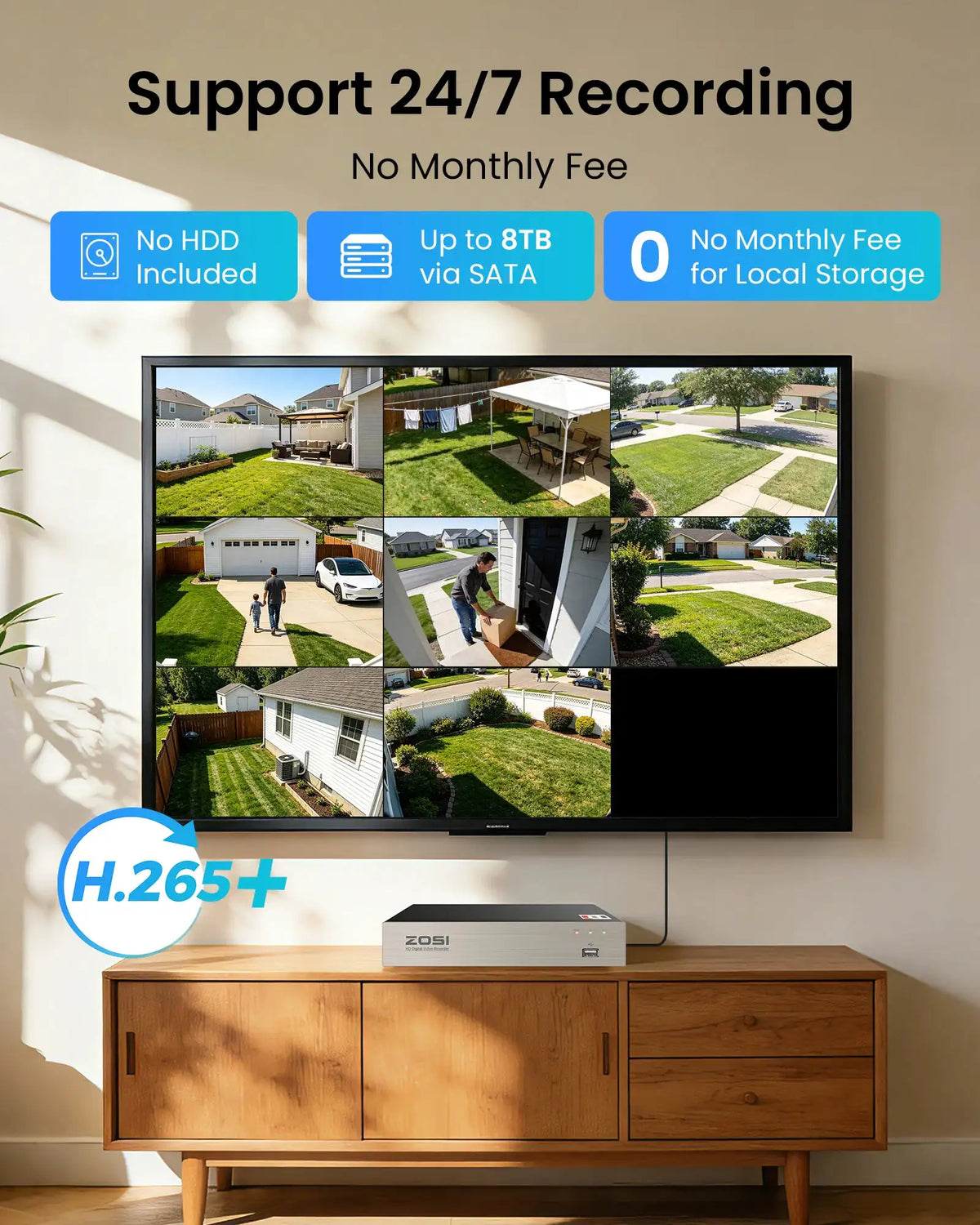 Zosi 8Ch 2Mp Security Monitoring Kit — 4 White Cameras None japan — product view 5