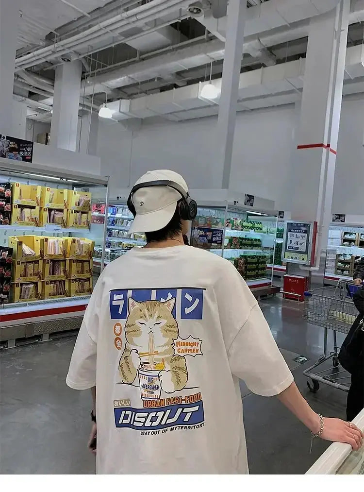 100 Percent Cotton Mens Japanese Style Cat Anime Tees - OurLum.com