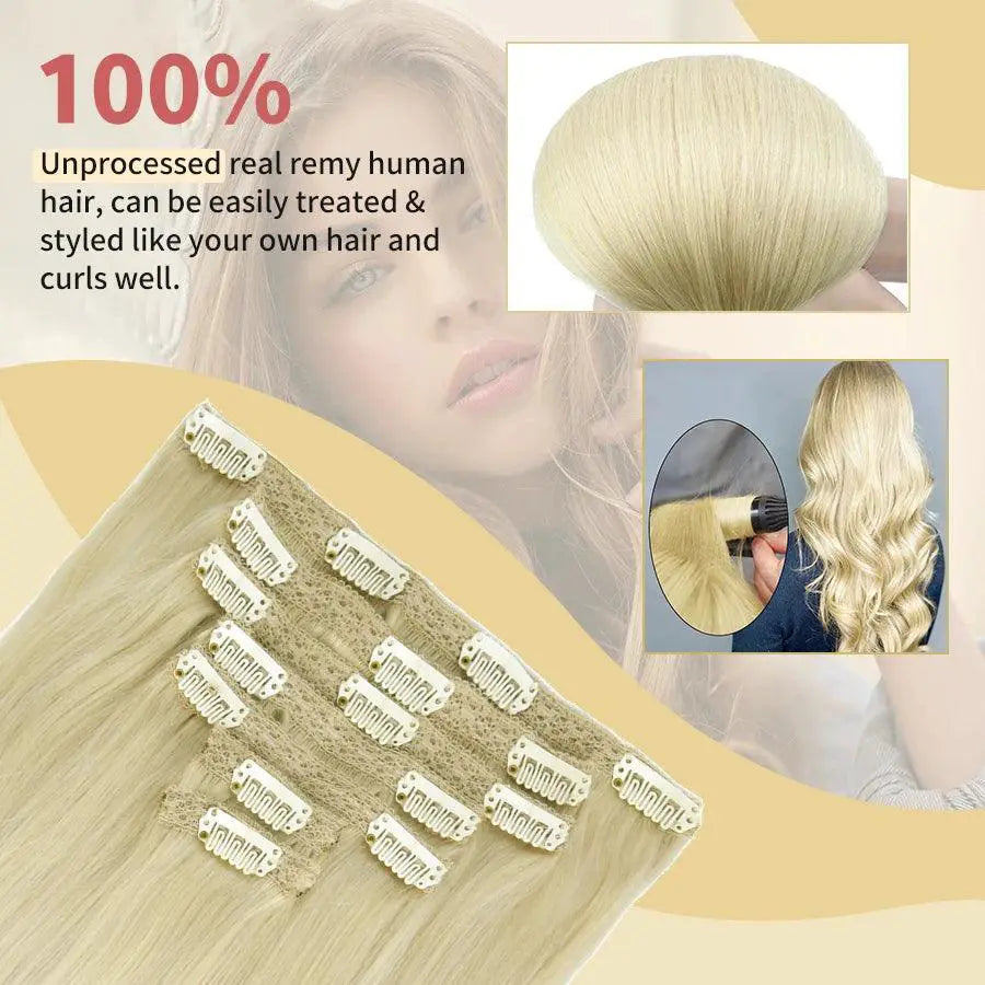 Straight Remy Human Clip In Extensions Black Blonde 20 Inch