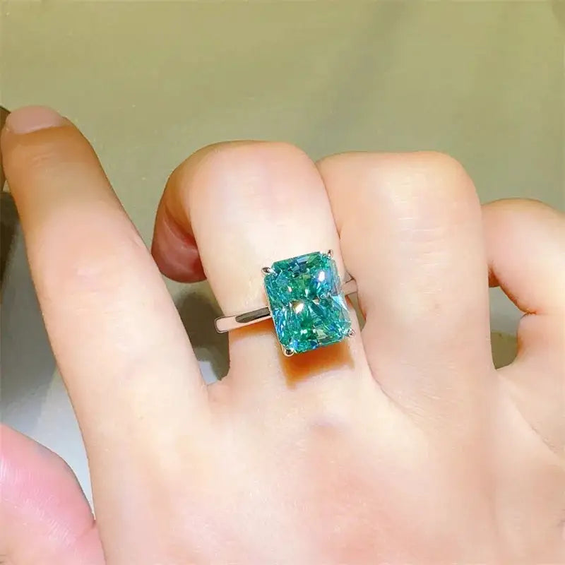 925 Sterling Silver Colored Ice Flower Cherokee Diamond Ring, Shaped Mint Green Women's Fashion Charm Jewelry, Mother's Day Gift