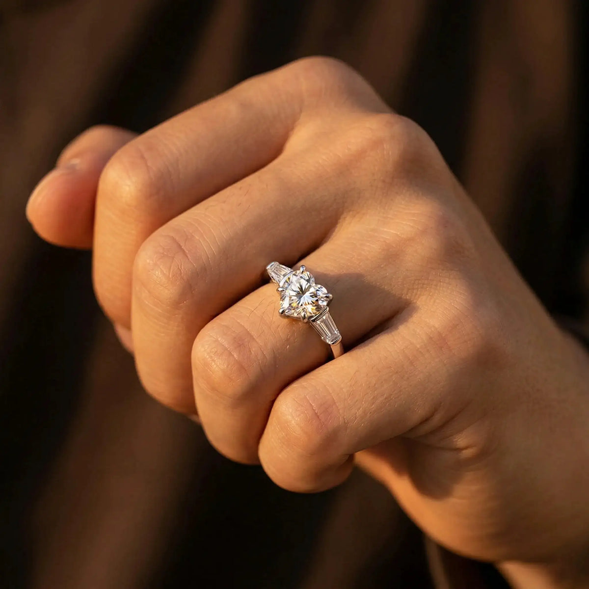Heart Moissanite Ring in Sterling Silver Baguette — product view 4