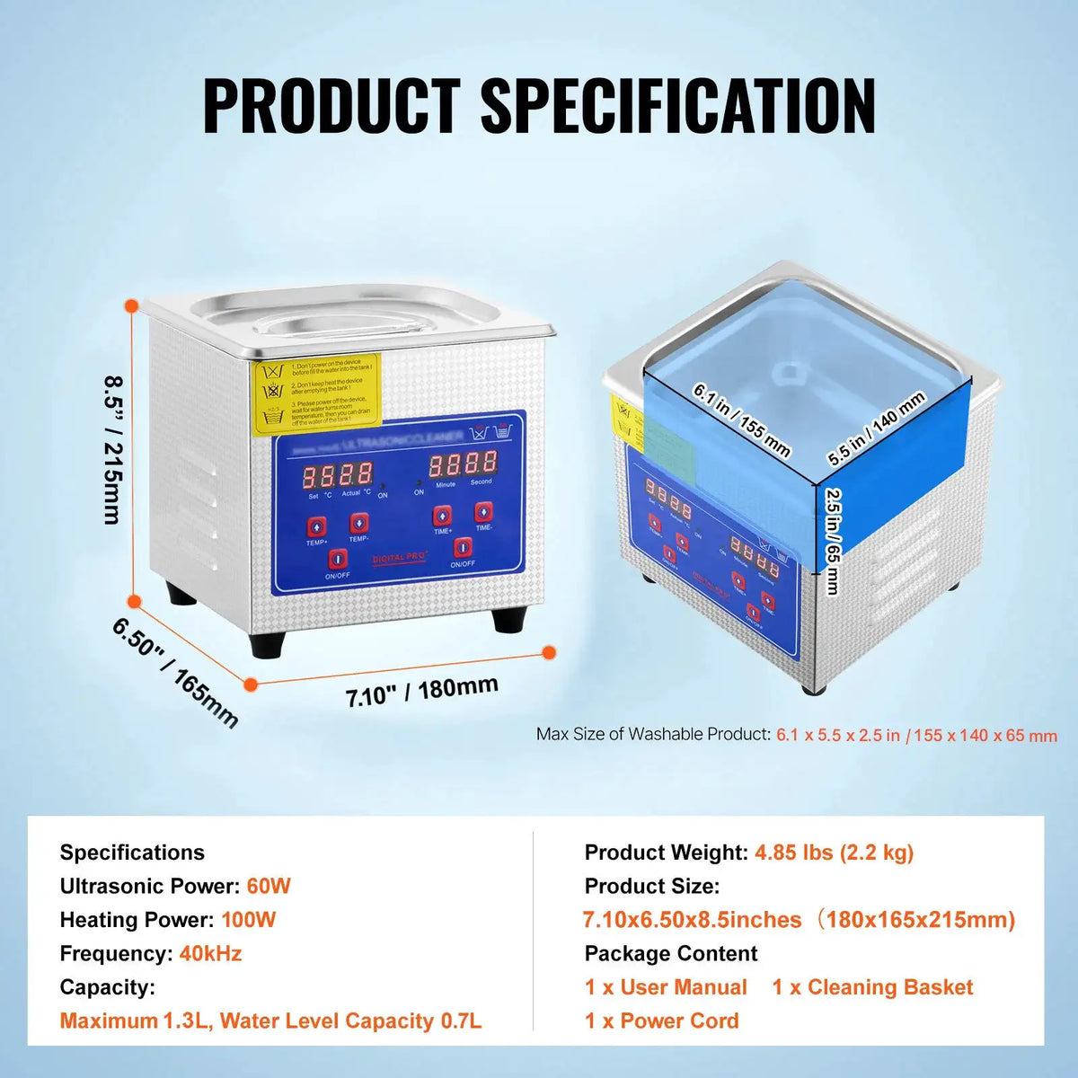 SucceBuy Ultrasonic Cleaner Lave-Dishes Portable Washing Machine Digital — product view 6