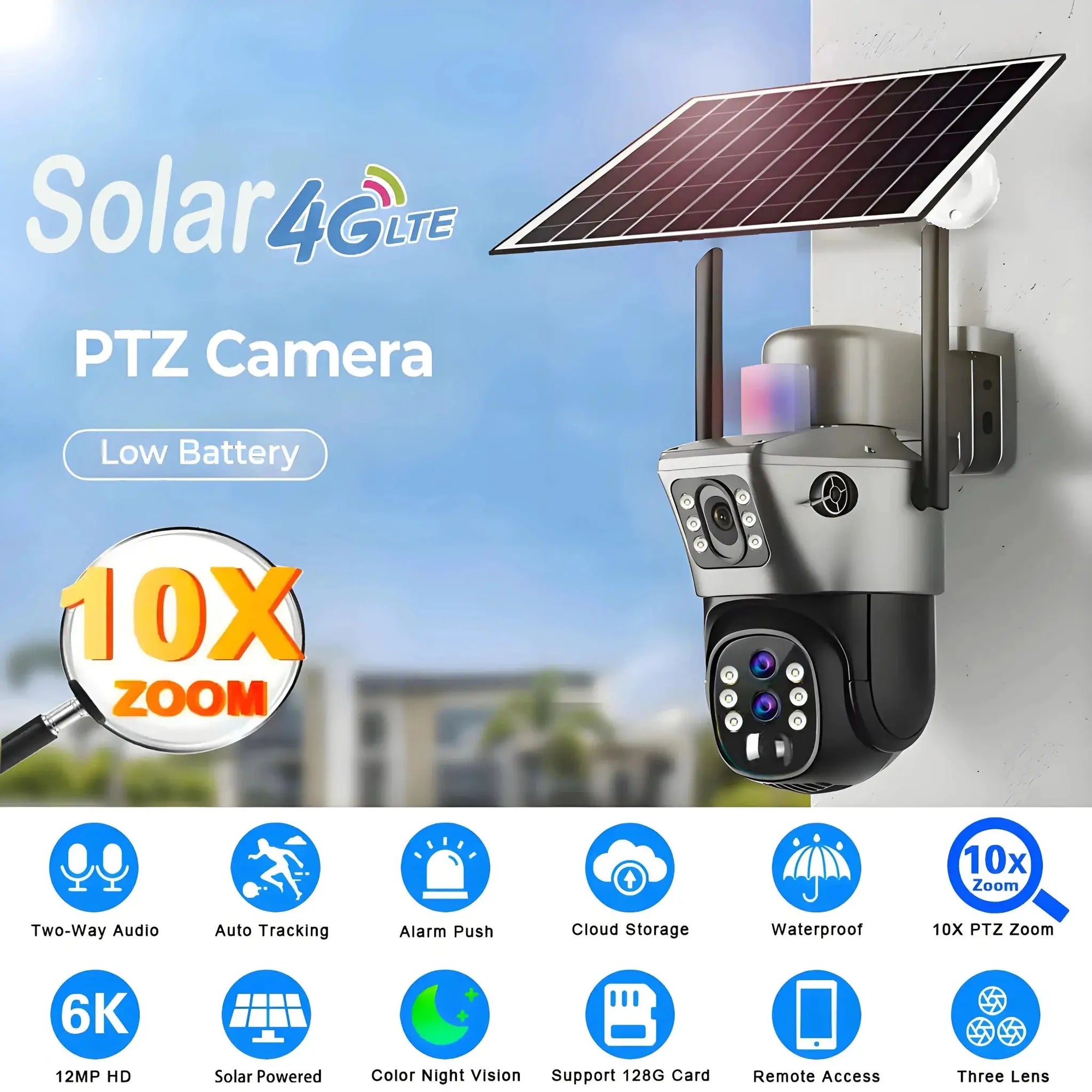 4G Solar Camera Outdoor 6K 12MP Tri Lens Night Vision IP PTZ Surveillance Pro - stepyours.com