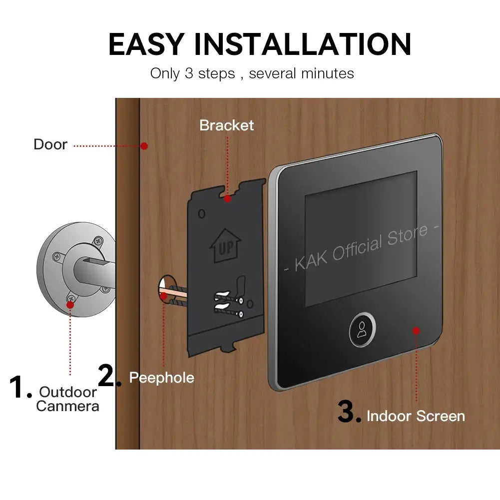 KAK 2.8" LCD Screen Electronic Door Viewer Bell IR Night Door Camera Photo Recording Digital Door Viewer Smart Peephole Doorbell