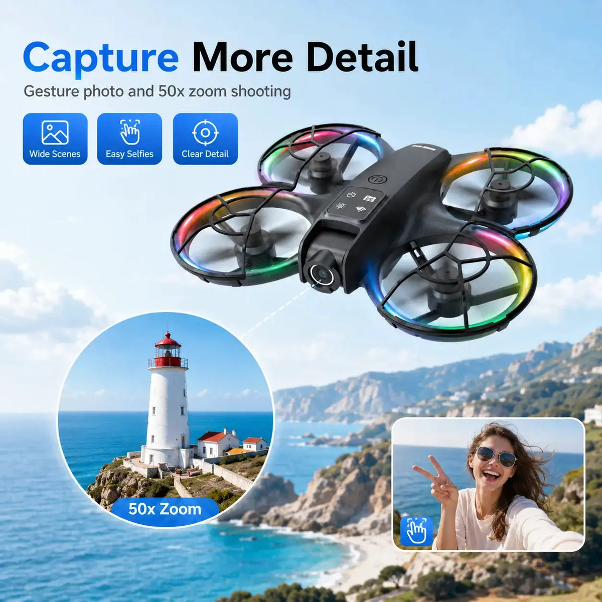 ZNLYRION K200MAX Full Protected Mini Drone With LCD Screen Remote 180 Electric Adjustable Camera Brushless Motor Optical Flow Hover RGB Colorful Light RC Quadcopter