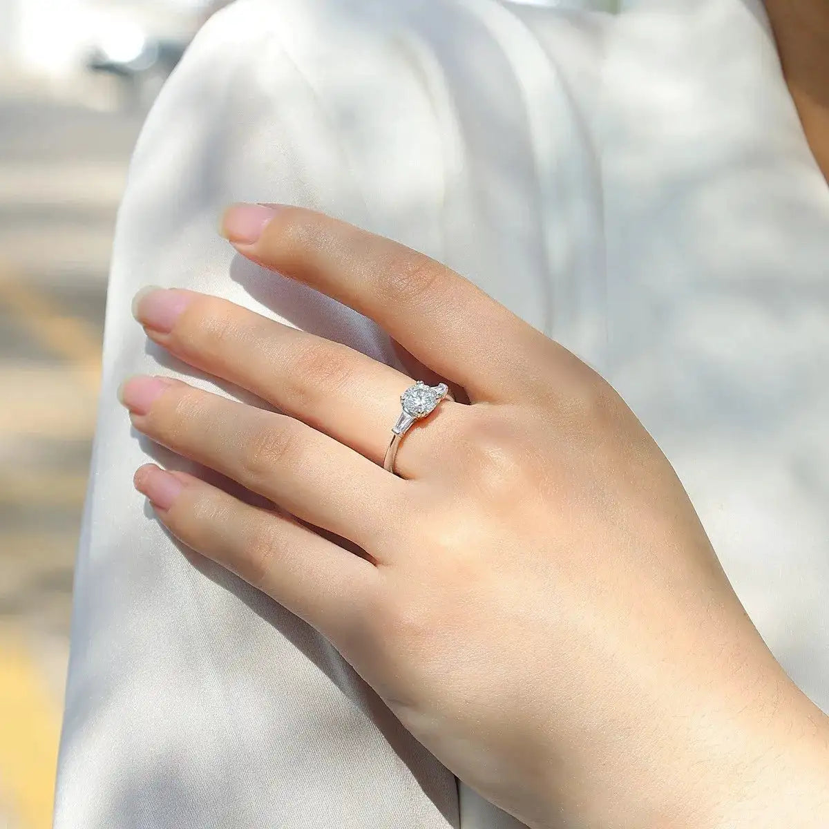 Sterling Silver Silver Moissanite Three Stone Ring — product image 3