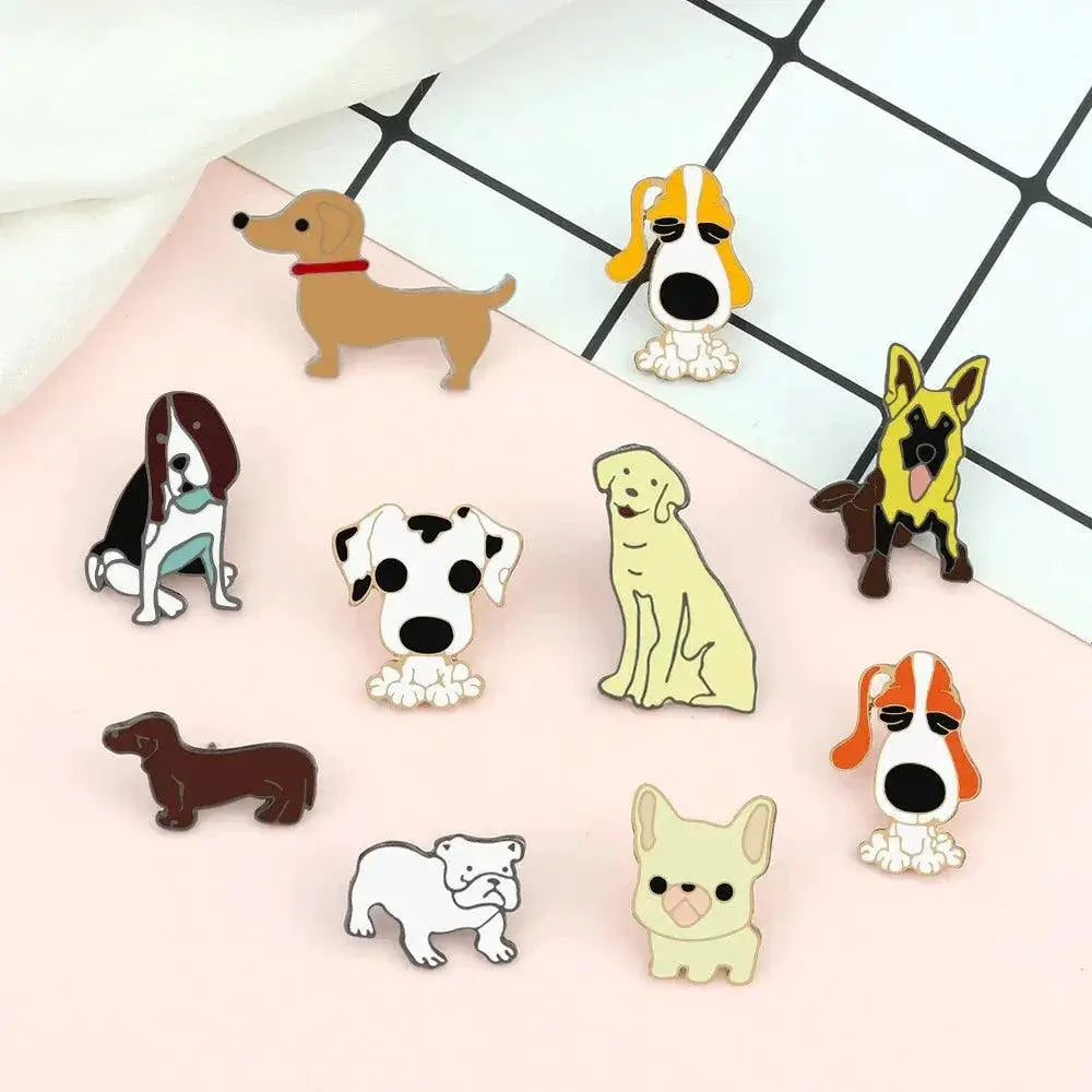 Walking Dogs Cartoon Enamel Pin Labrador Dachshund Bulldog