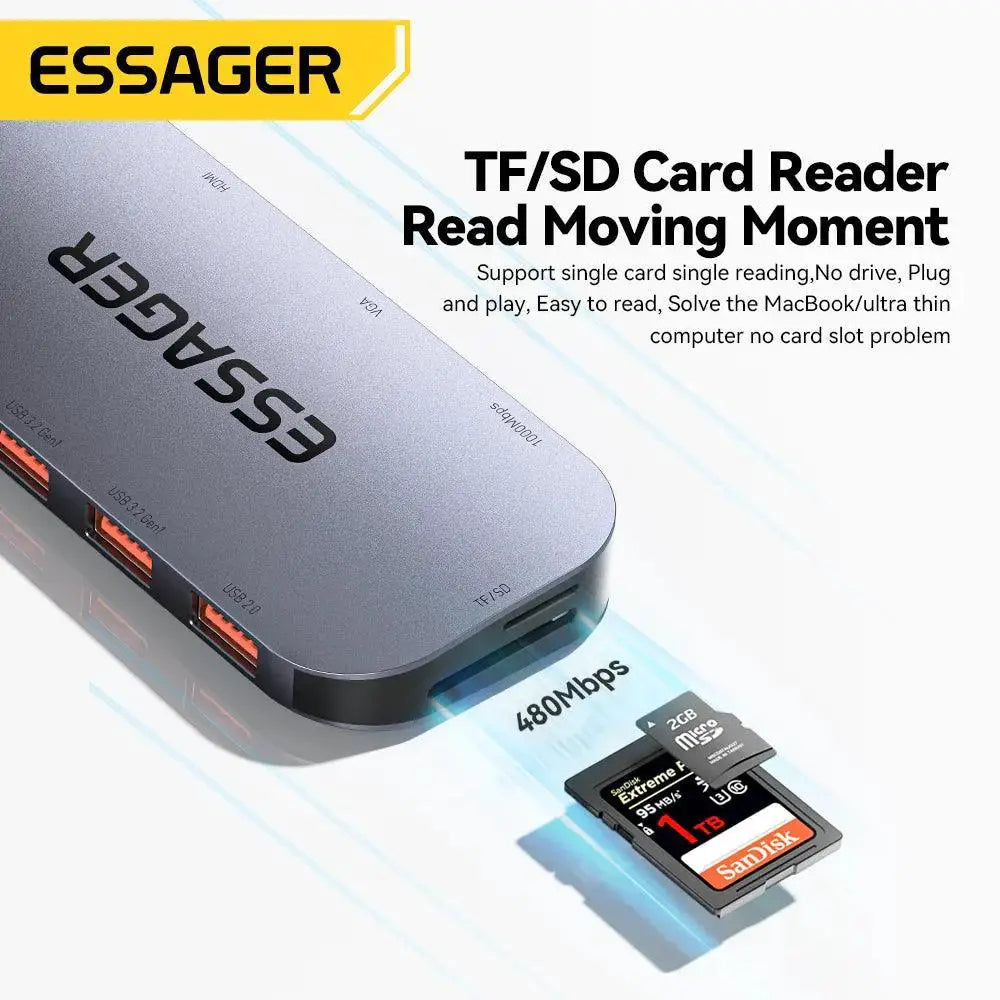 Essager 11 In 1 USB C Hub 4K 30Hz Docking Station Laptops