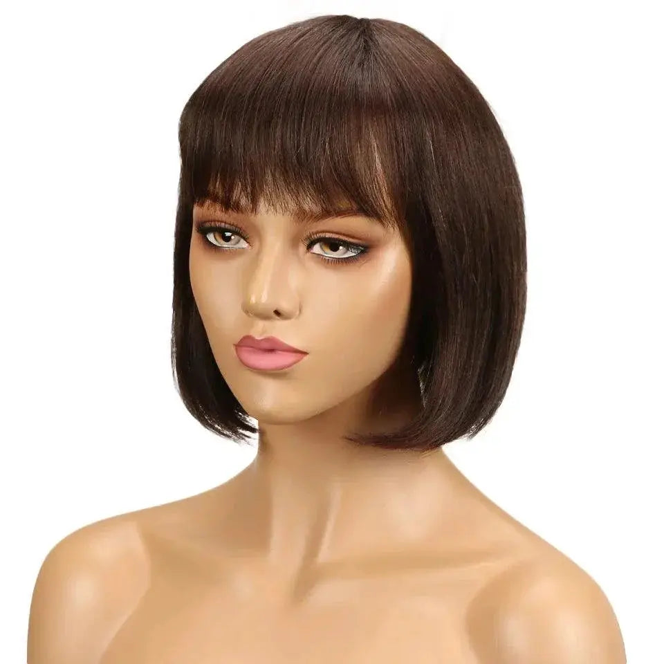 Youthful Red Brazilian Bob Wig With Bangs Chic Style