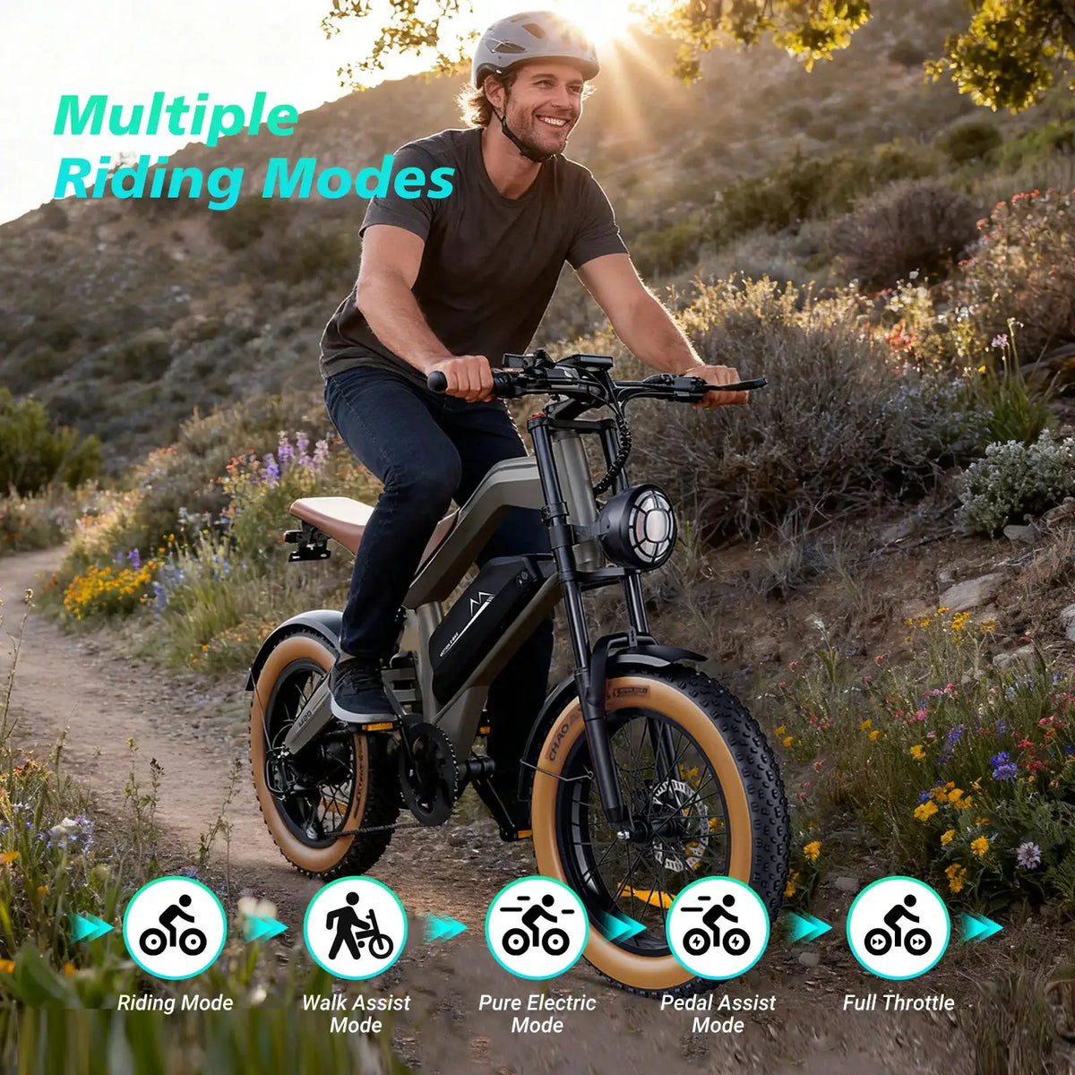 DYU M20 Electric Bike 1500W Peak Motor 48V 18.2Ah Lithium Battery 20x4.0 Inch Fat Tire E-Bike with Disc Brakes