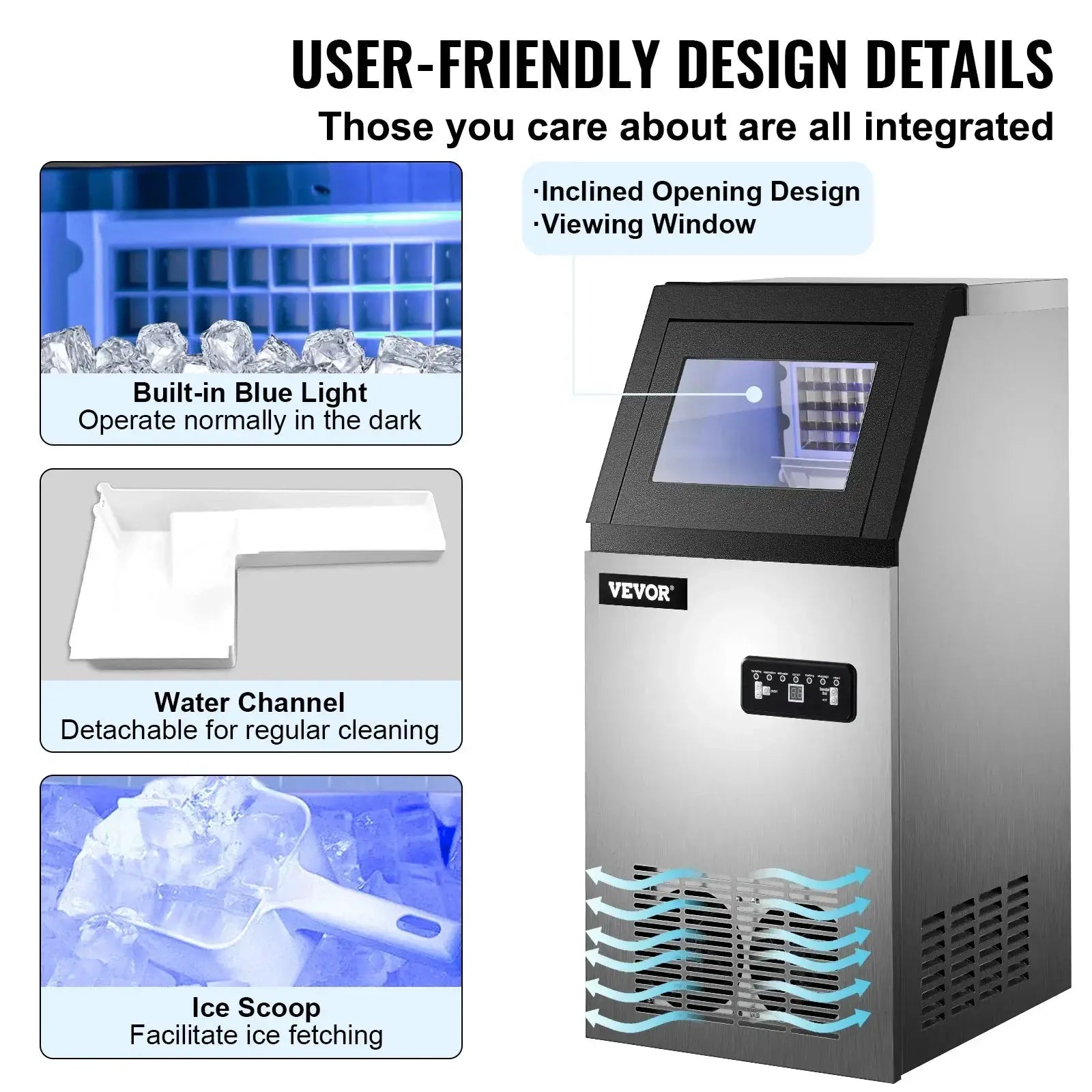 VEVOR 40KG 50KG 60KG 68KG 24H Commercial Ice Maker Machine