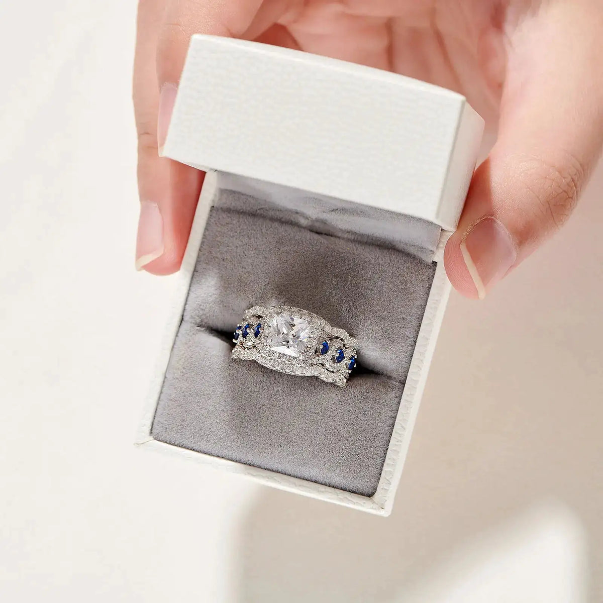 Princess Moissanite Ring in Sterling Silver Newshe — product view 5