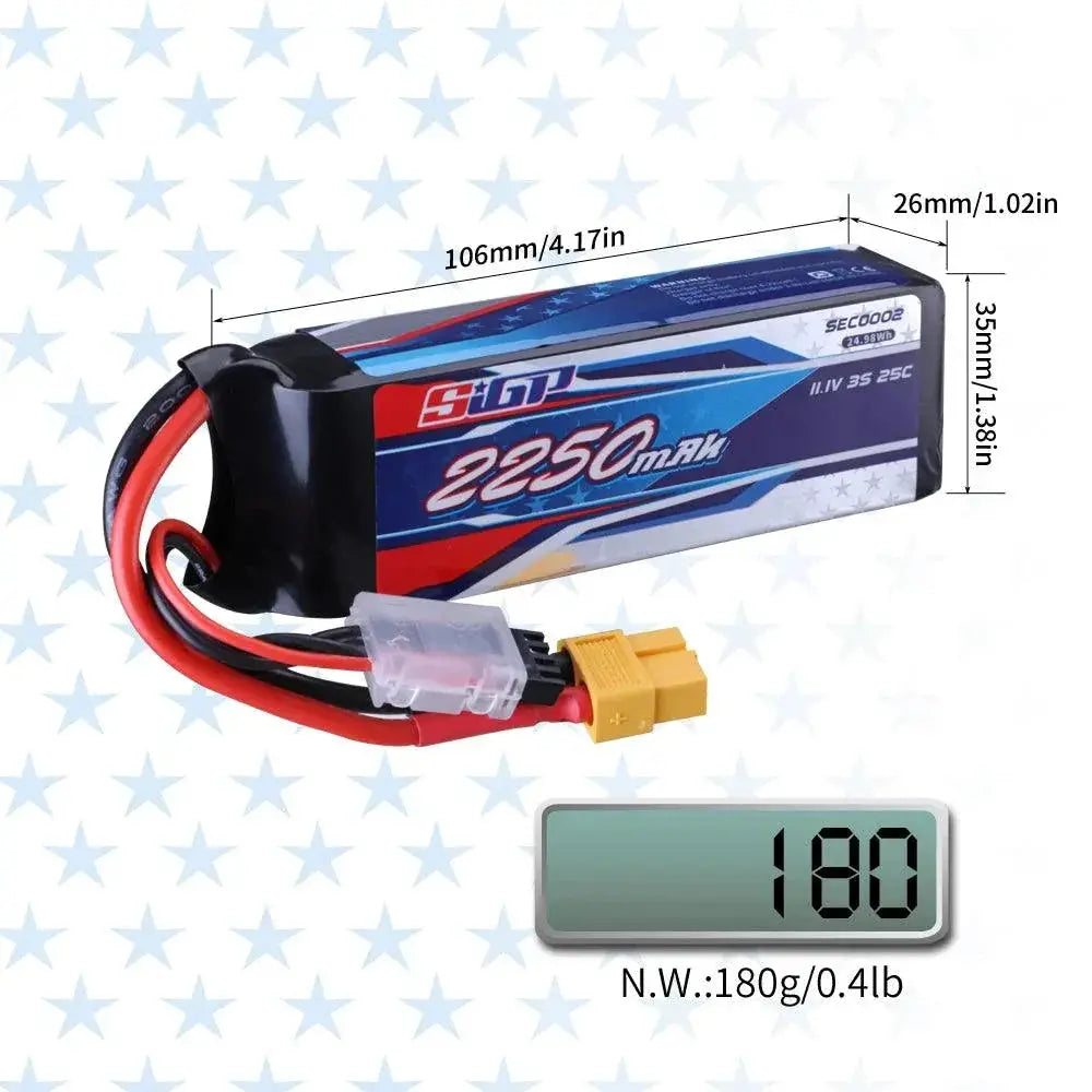 SIGP 3S LiPo Battery 11.1V 2250mAh 2 Pack For Drones FPV