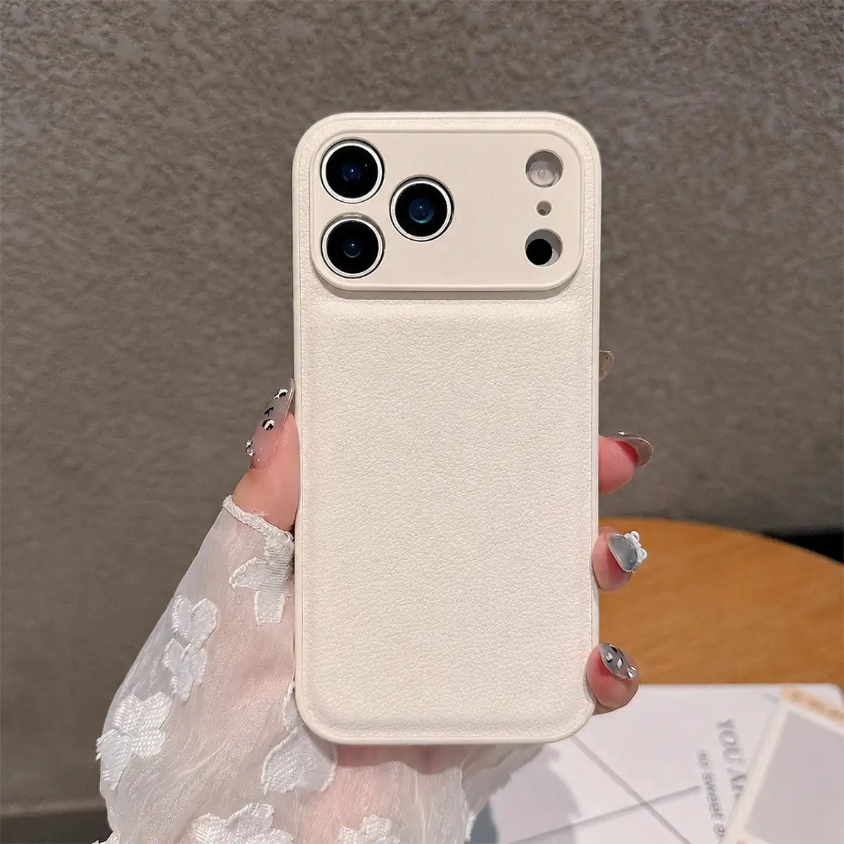 Lychee Texture Faux Leather Phone Case, Minimalist Solid Color Soft Touch Shockproof Cover With Raised Camera Protection, Anti-Fingerprint, Compatible With iPhone 18/17 Pro Max/16 Pro/15 Plus/14/13/12/Air