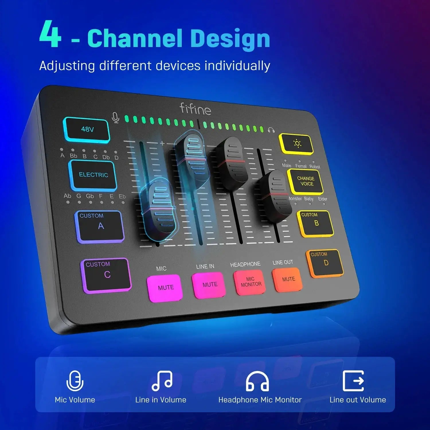 Gaming Audio Mixer Streaming RGB 4 Channel XLR Interface