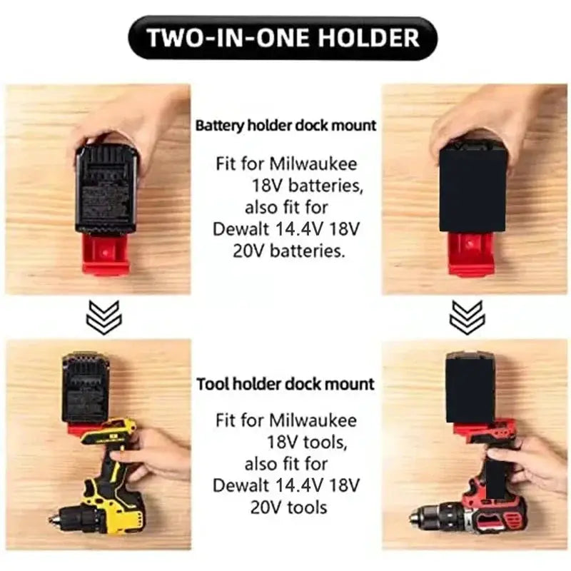 5Pcs Milwaukee Battery Wall Mount Tool Holder Storage