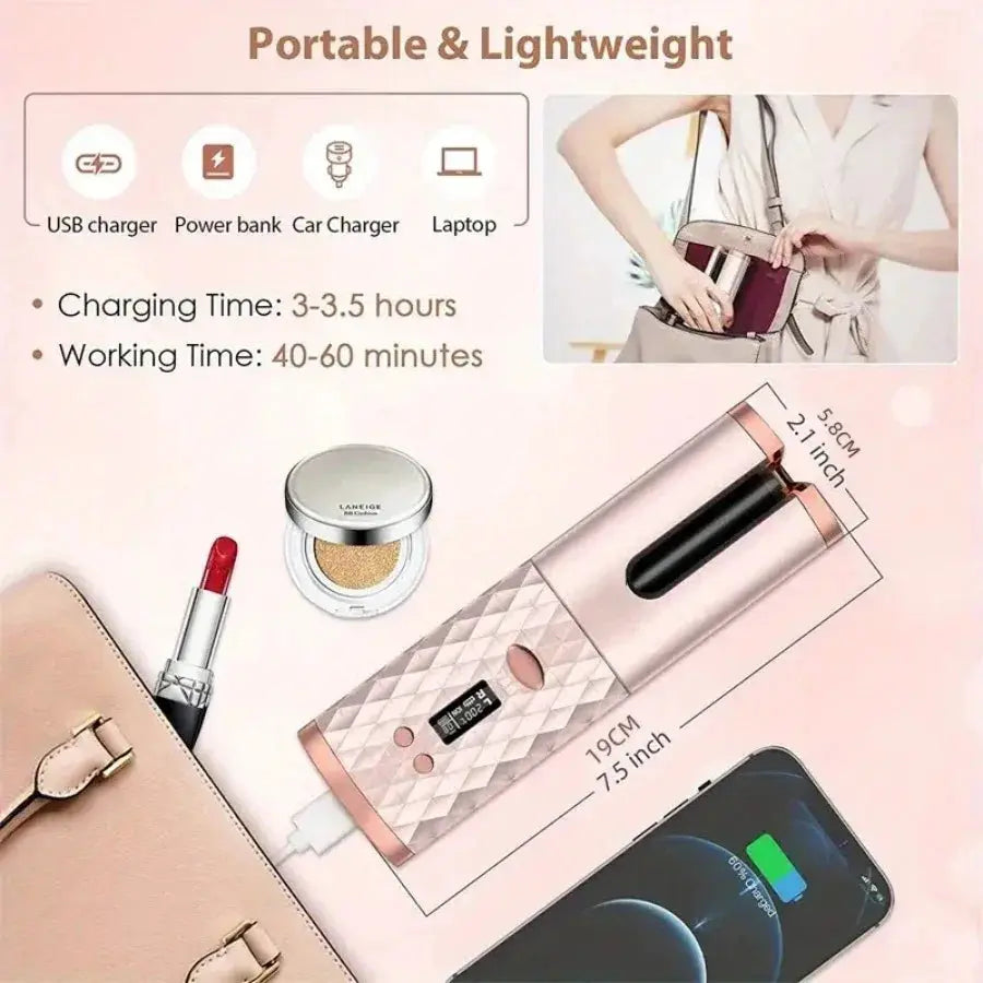 Portable Wireless Hair Curler for Waves and Curls LED - OurLum.com