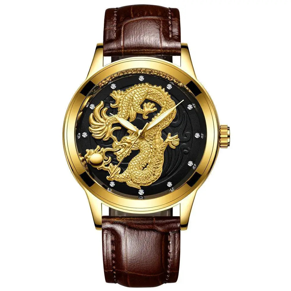 Dragon Crystal Mens Quartz Watch Waterproof Timepiece