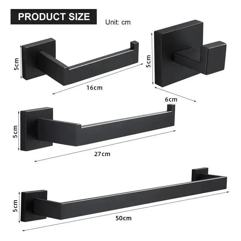 Matte Black Stainless Steel Bathroom Set Modern Organization