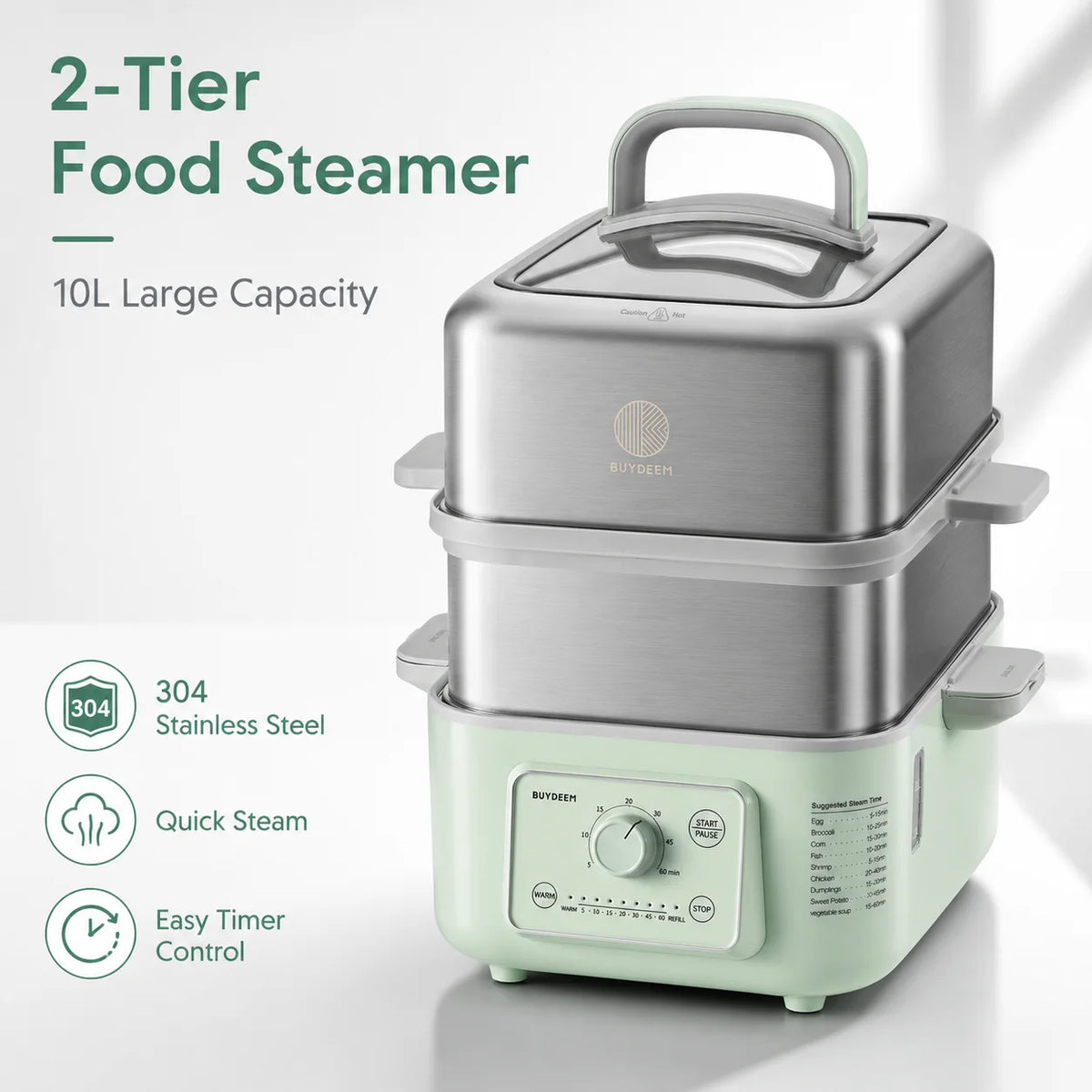 BUYDEEM Quart Electric Food Steamer, Stainless Steel Vegetable — product view 1