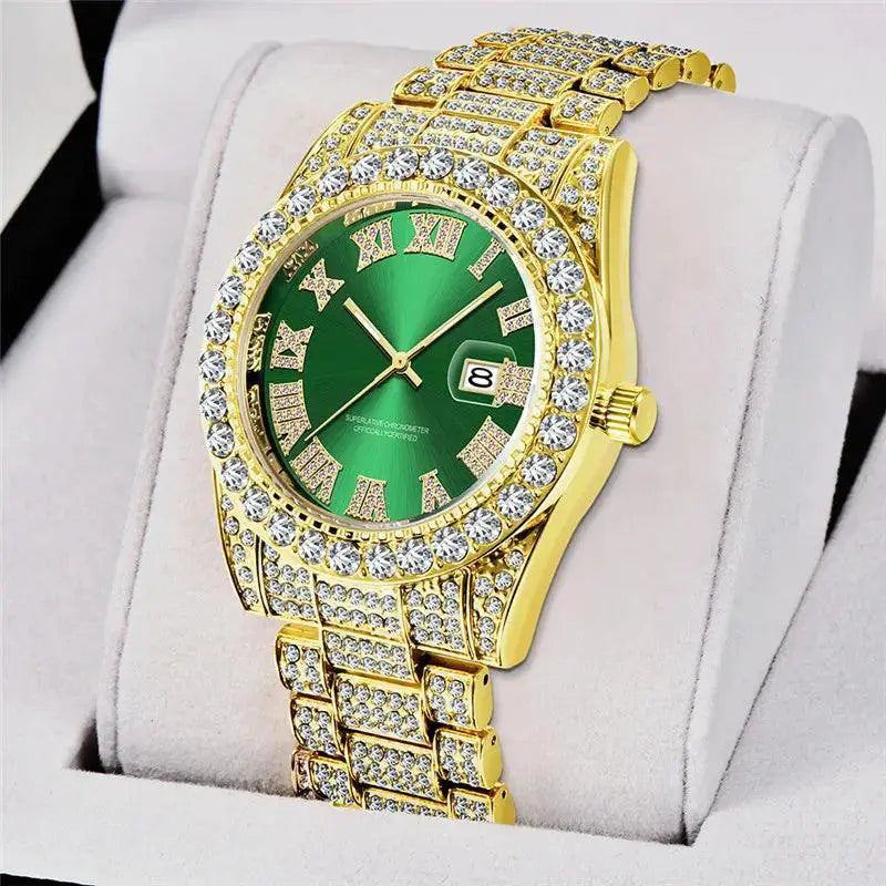 Golden Diamond Mens Quartz Watch Luxury Hip Hop Timepiece