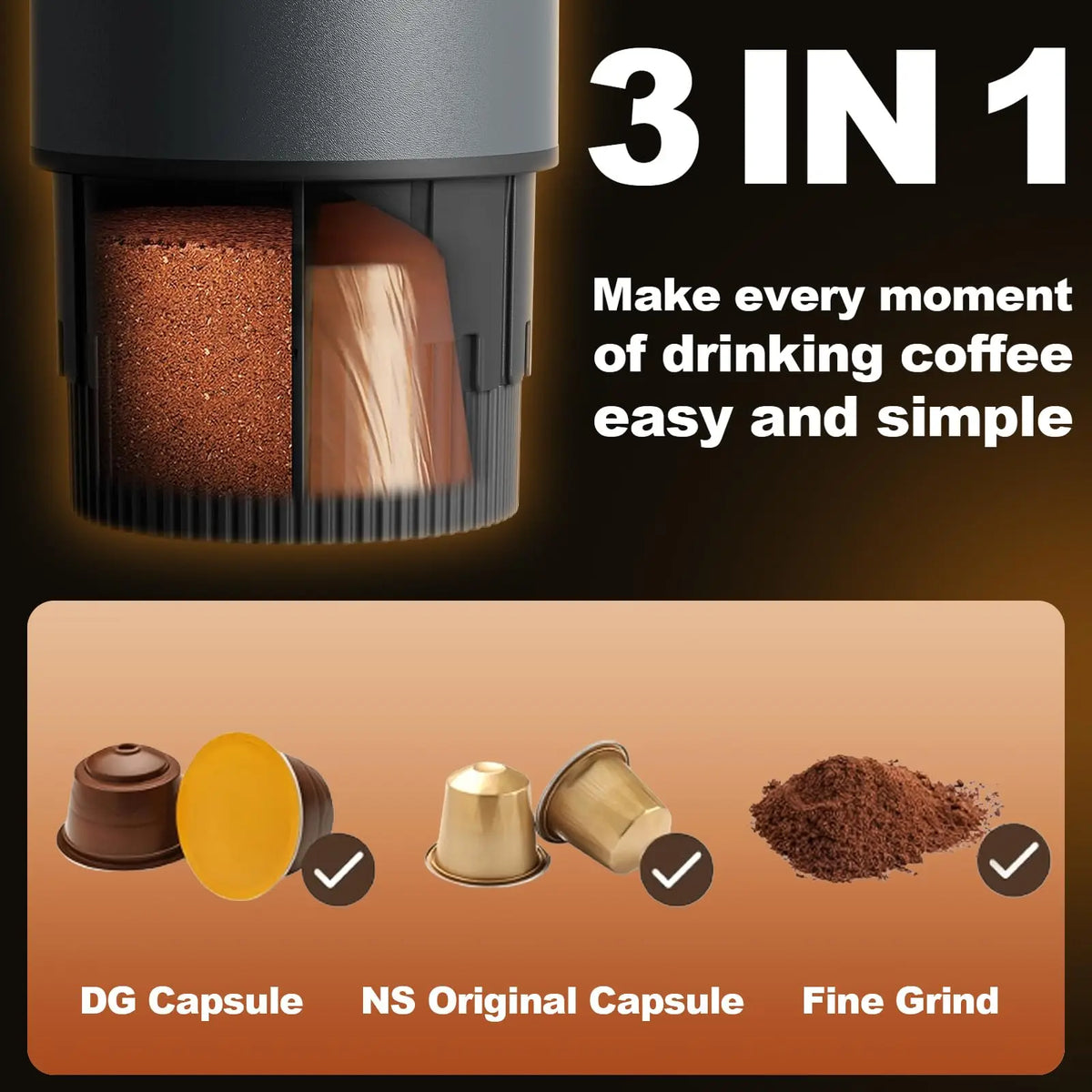Portable in Electric Espresso Coffee Maker Rechargeable Self — product view 3