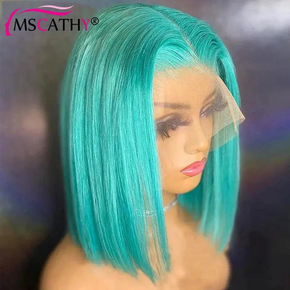 Mint Green Bob Wig 613 Blonde Lace Front Human Hair