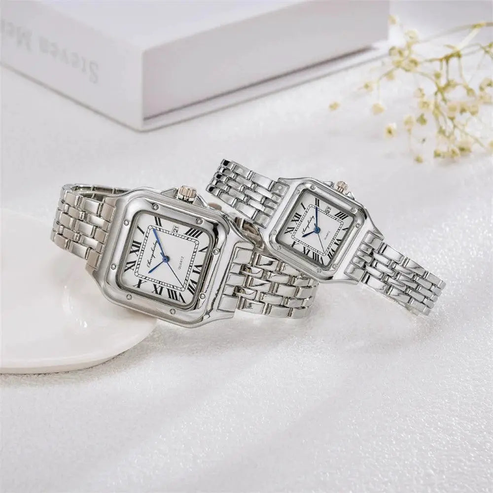 Square Roman Quartz Watch Stainless Steel Timepiece Gift