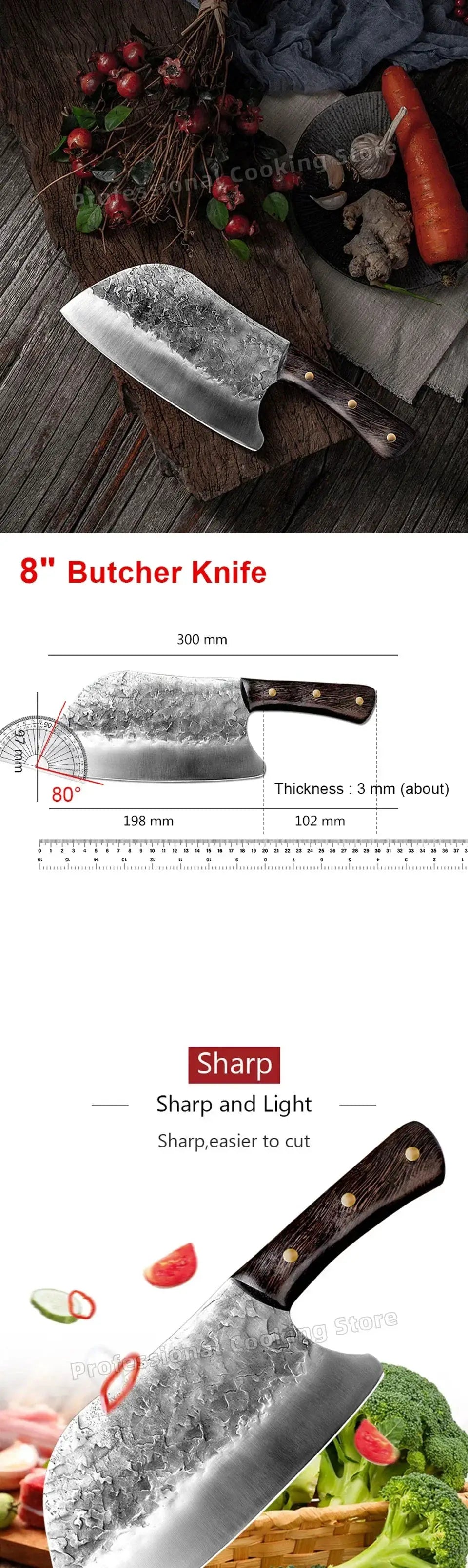 Artisan High Carbon Chef Cleaver Traditional Butcher Knife - OurLum.com