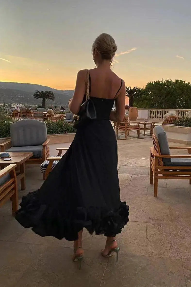 Ruffled Elegance Backless Dress Timeless Sophistication
