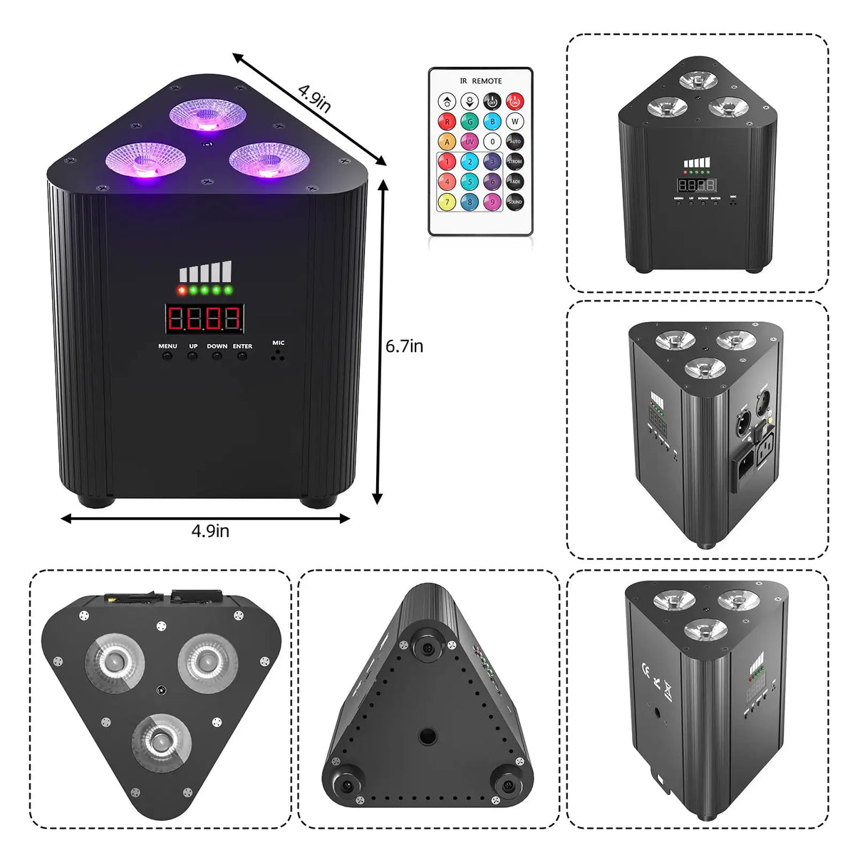 U'King 4PCS 4in1 RGBW LED Battery Par Light 3x4W Triangle Wash Wall Light DMX512 Wireless Effect Light for Concert Disco Party