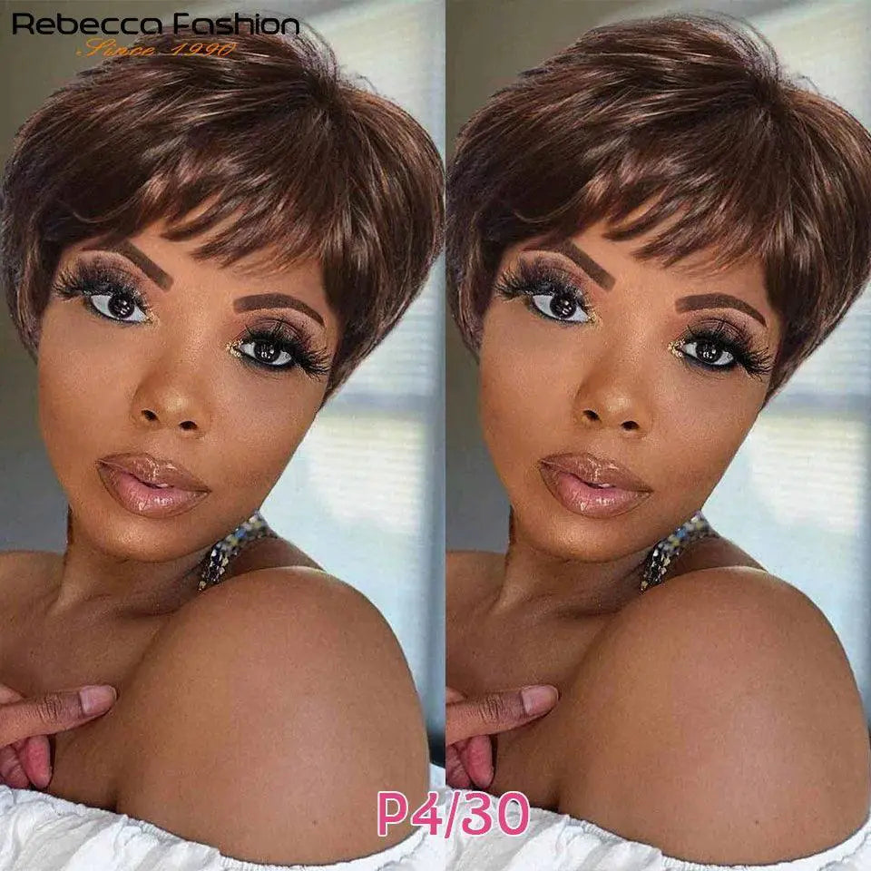 Highlighted Pixie Cut Brazilian Wig Remy Hair Easy Wear