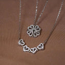 Heart Shaped Four Leaf Clover Pendant Necklace Jewelry