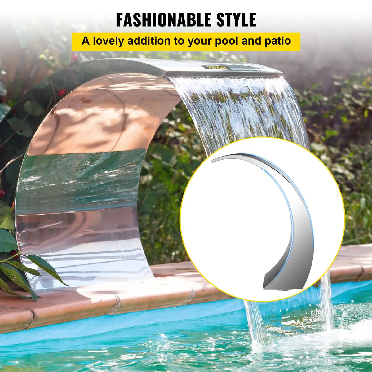 Half Moon Stainless Steel Pool Fountain — product image 4