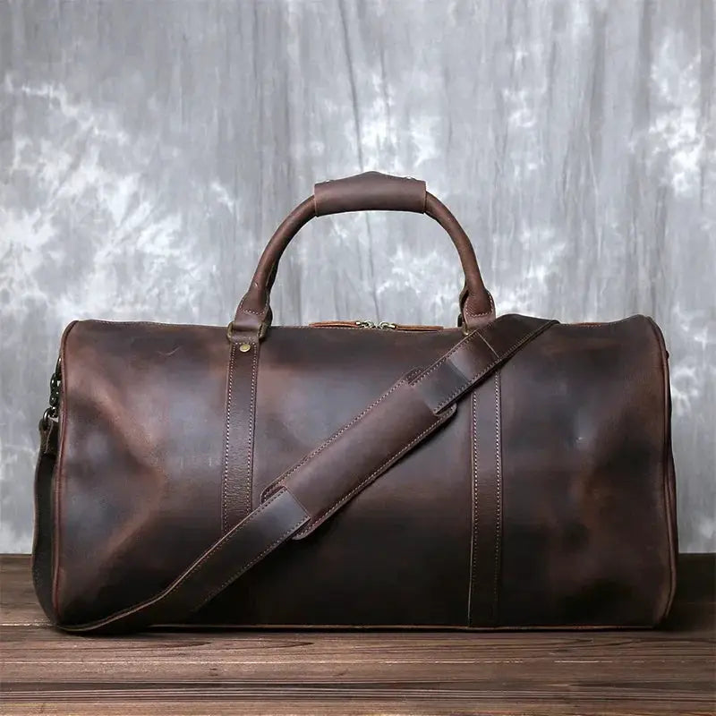 Vintage Leather Cross Style Mens Hand Luggage Duffel Bag