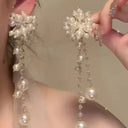 Imitation Pearl Flower Fringe Long Dangle Earrings For Women Party Jewelry
