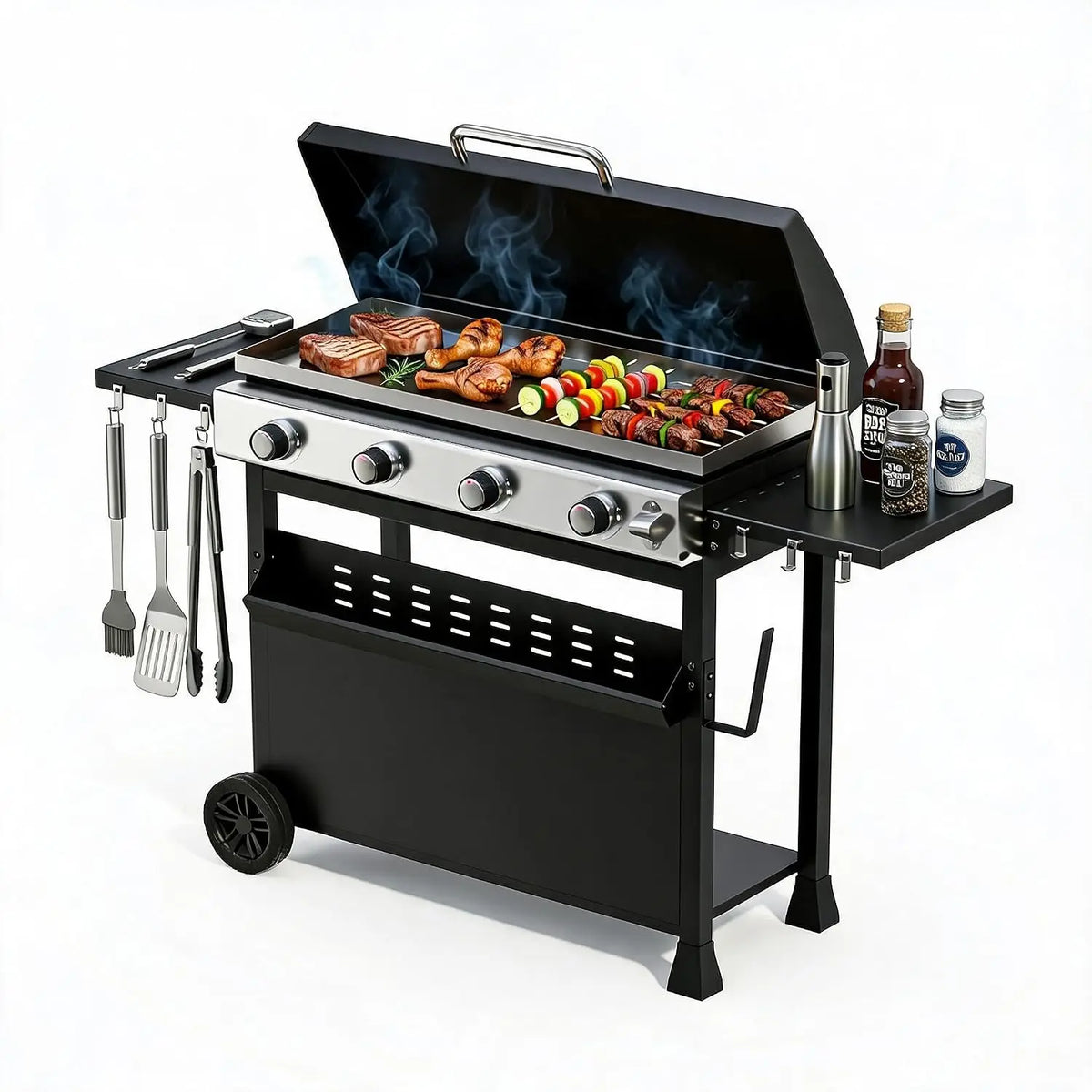 BTU Propane Gas Grill – sq.in Flat Top, Weather-Resistant Hood — product view 1