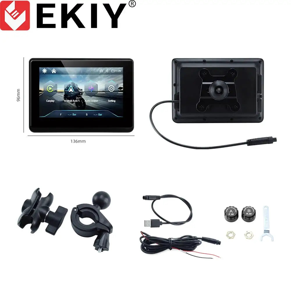 EKIY 5.0" Wireless CarPlay Moto Android Auto Portable Digital Motorcycle Dashboard GPS Motorcycle Navigation Display Screen TPMS