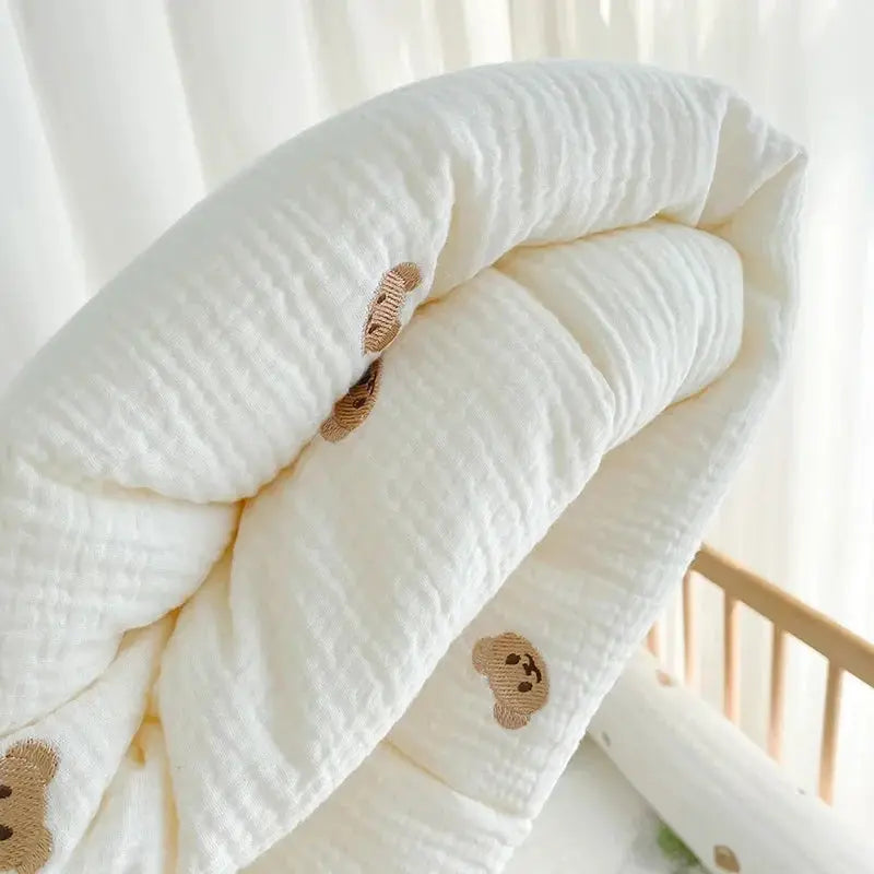 2023 Korean Pure Cotton Baby Blanket Cartoon Bear Cream