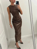 Flatter PU Leather Maxi Dress Party