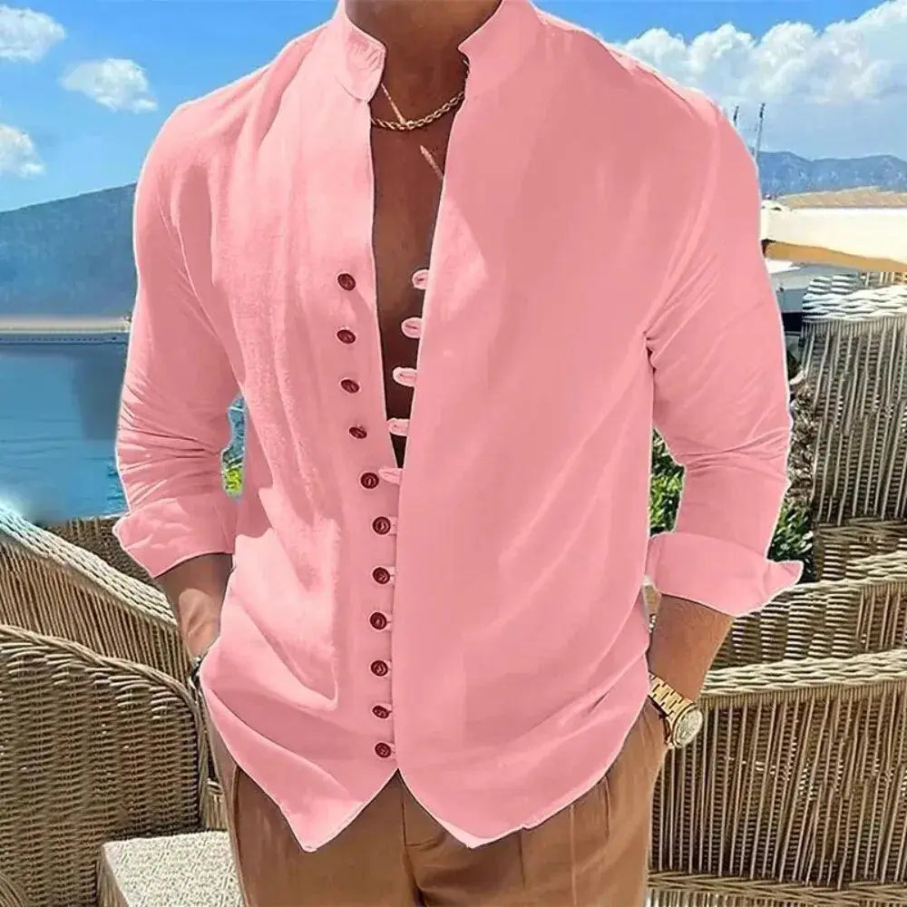 Spring And Autumn Cotton Linen Shirt Men Hot Sale Plus Size