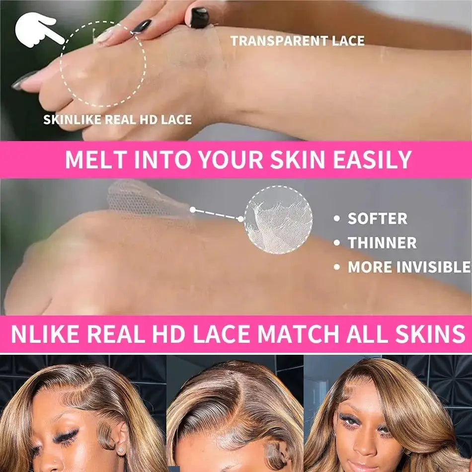 13x6 Highlight HD Lace Frontal Wigs For Women Brazilian Body Wave Human Hair Wig Pre Plucked 13x4 Honey Blonde Lace Front Wig